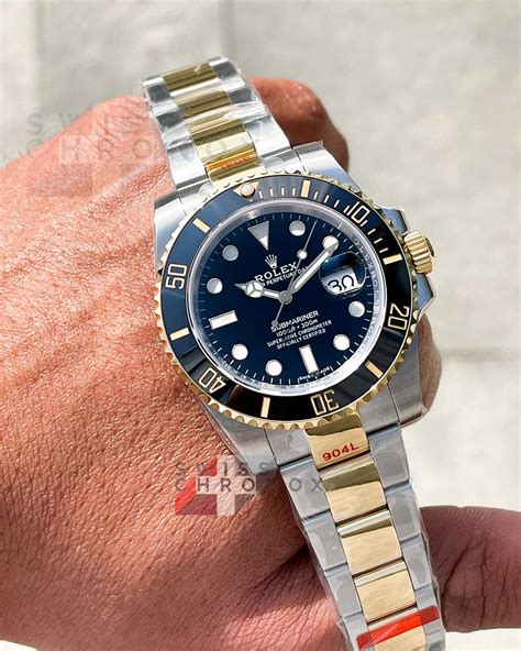 faux rolex two tone black face shotgun metal dial